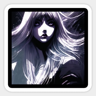 Graceful Monotone: Enchanting Depictions of Black and White Anime Girls Goth Gothic Fashion Blue Light Dark Retro Vintage Sticker